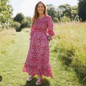 Pink City Prints Isabel Dress, red and white flowers, size M